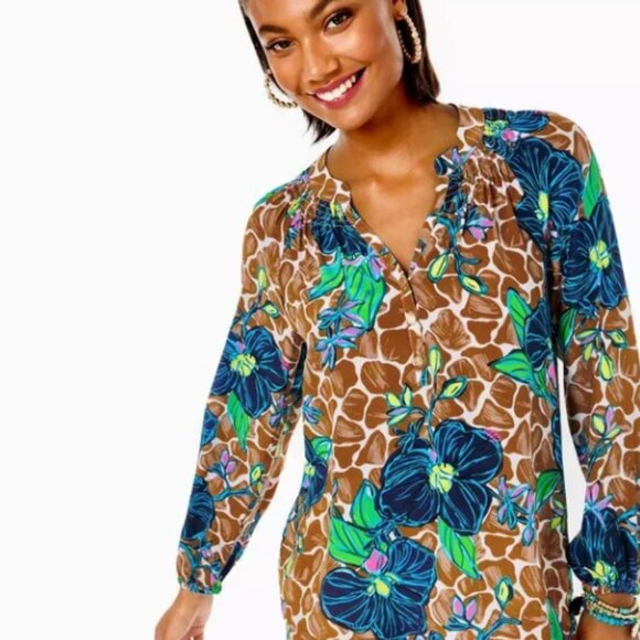 NWT Lilly Pulitzer Elsa Top Toffee Blooms in Paradise All Over Size XL - Picture 1 of 6
